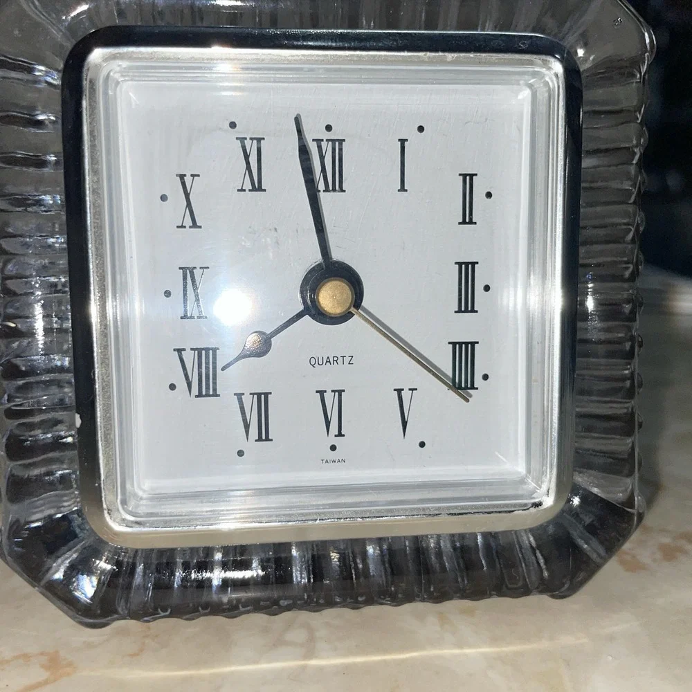 Lead Crystal Framed Square Shelf Quartz Clock TESTED‎ WORKS